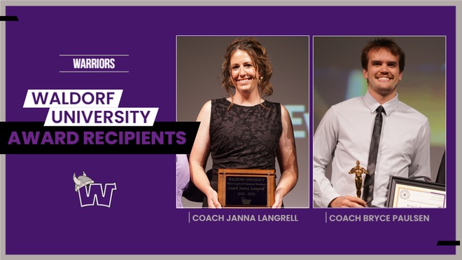 2026 Waldorf University Coaches Award Recipients, Janna Langrell and Bryce Paulsen.
